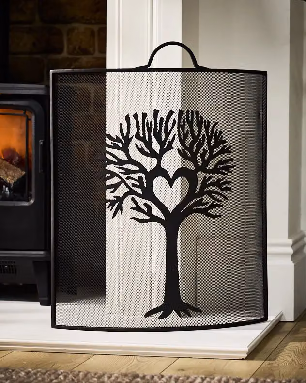 Dibor Traditional Tree Fire Screen and Fireguard with Black Coal Bucket and Shovel, Black, H: 67 cm, W: 53 cm – 2