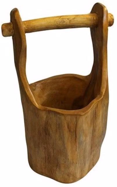 KDMD Solid Teak Well Buckets Serving Bowl in Brown, Diameter: 28 cm