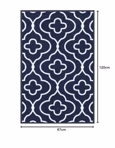 Desire Rugs Non-Slip Quatrefoil Design Washable Doormat, Blue, W: 67 cm, D: 120 cm – 5