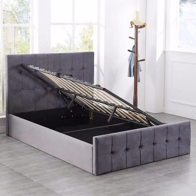 Kosy Koala Grey Velvet Ottoman Storage Single Bed with Memory Foam Mattress, W/D/H: 90 x 190 cm