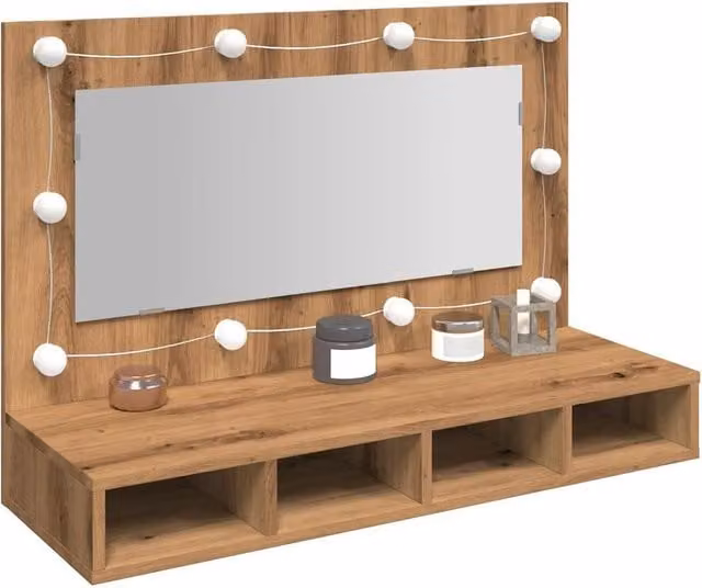 Berkfield Home LED Mirror Cabinet in Artisan Oak Brown, W/D/H: 90 x 31.5 x 62 cm – 1