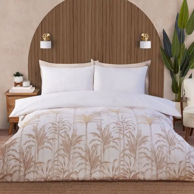 Divante Palms Metallic Floral Duvet Set in Beige, W/D/H: 180 x 200 cm