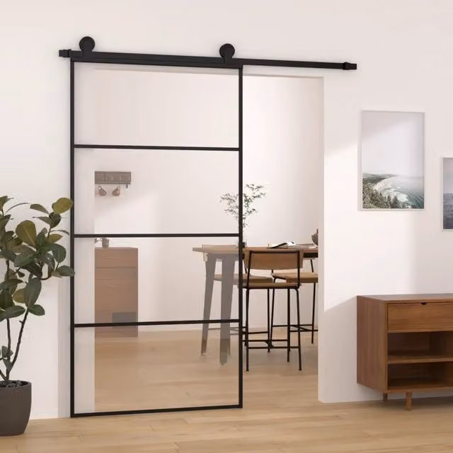 Berkfield Home Sliding Door with Hardware Set in Black, ESG Glass and Aluminium, W: 102.5 cm, H: 205 cm