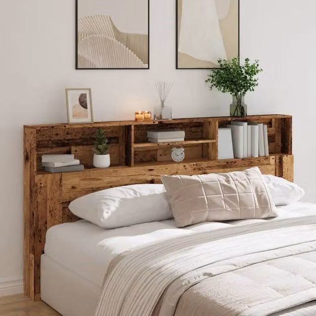 Berkfield Home Headboard Cabinet in Old Wood Brown, W/D/H: 200 x 19 x 103.5 cm – 1