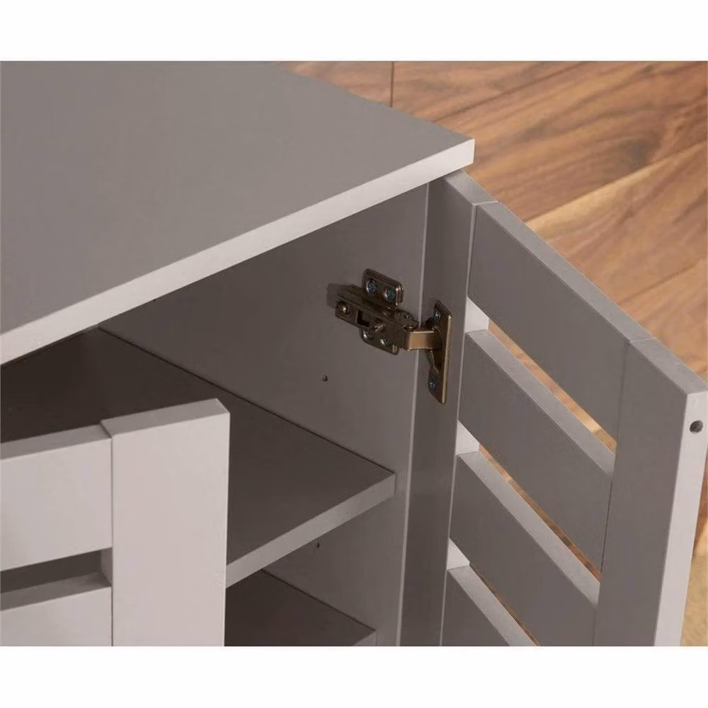 Nordara Grey Wooden 2 Door Shoe Cabinet with Slatted Hinged Doors, W/D/H: 100 x 100 x 100 cm – 3