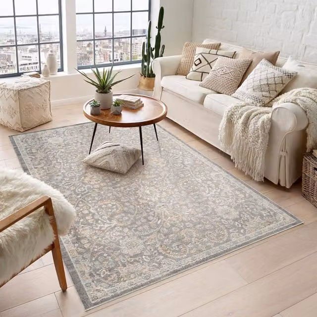 Desire Rugs Maia Grey Floral Traditional Washable Non-Slip Area Rug, W: 120 cm, L: 180 cm