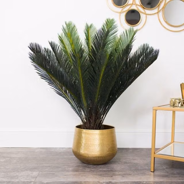 Melody Maison Large Round Geometric Patterned Metal Planter in Gold or Silver