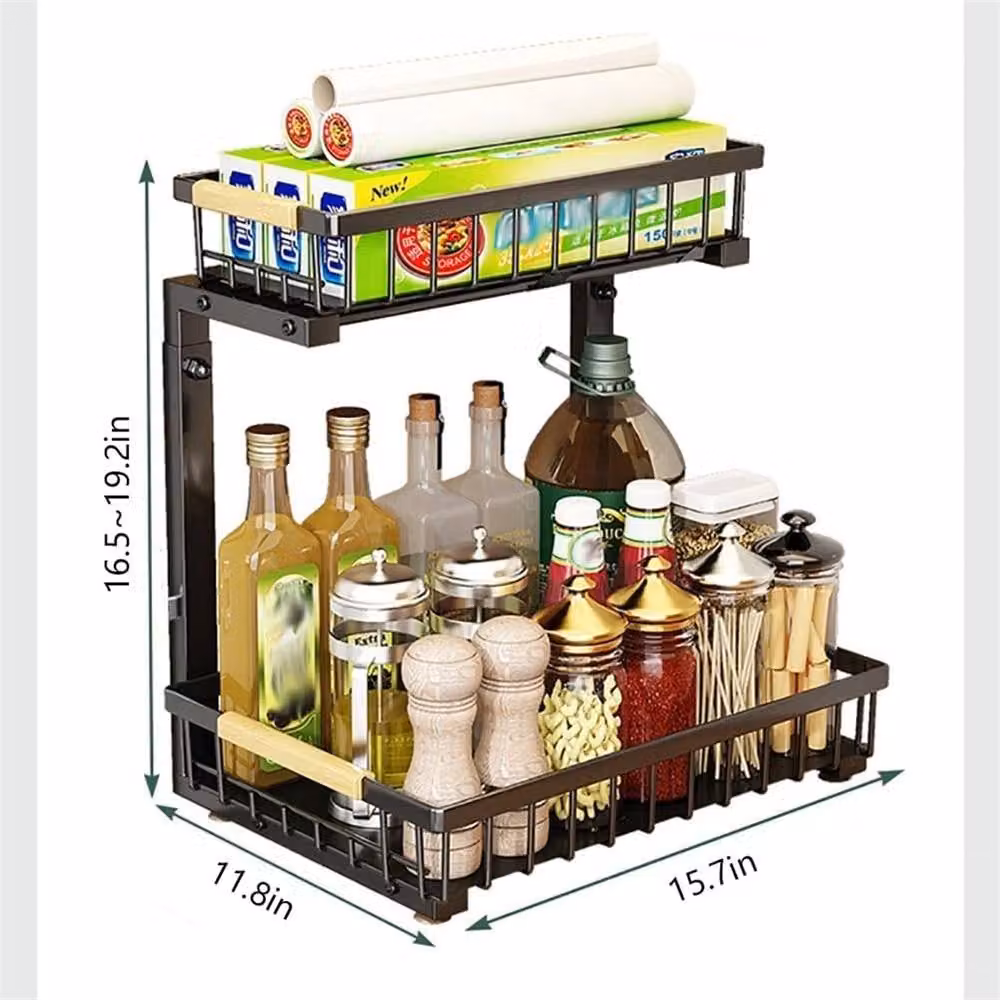 Havendro 2 Tier Pull Out Under Sink Cabinet Basket Shelves in Black Metal – 2