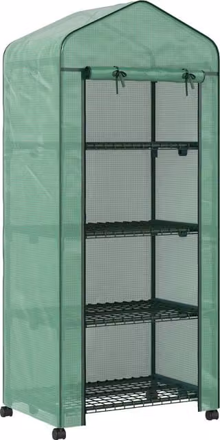 Outsunny 4 Tier Mini Portable Greenhouse with Metal Frame and PE Cover in Green and Transparent, W/D/H: 69.0 x 50.0 x 165.0 cm