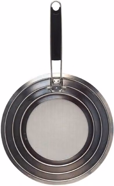 VOGREX Stainless Steel Round Mesh Splatter Screen with Folding Handle in Silver, Diameter: 30 cm