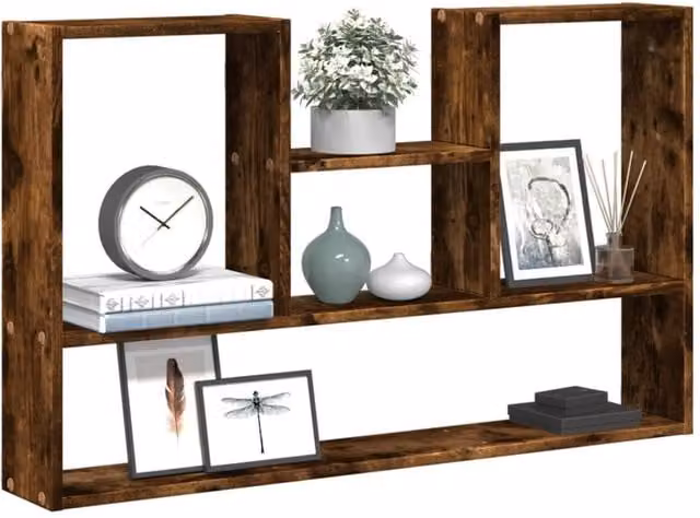Berkfield Home Wall Mounted Smoked Oak Shelf in Brown, W/D/H: 99 x 15 x 60 cm