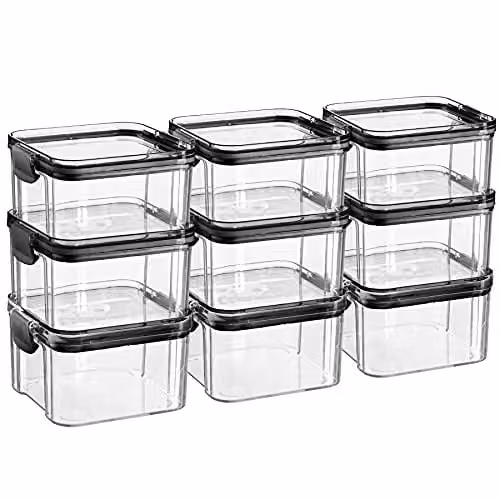 Argon Tableware Pack of 9 Black Airtight Food Storage Containers, 460ml, Stackable and Leakproof Plastic Meal Prep Containers with Clip Lids