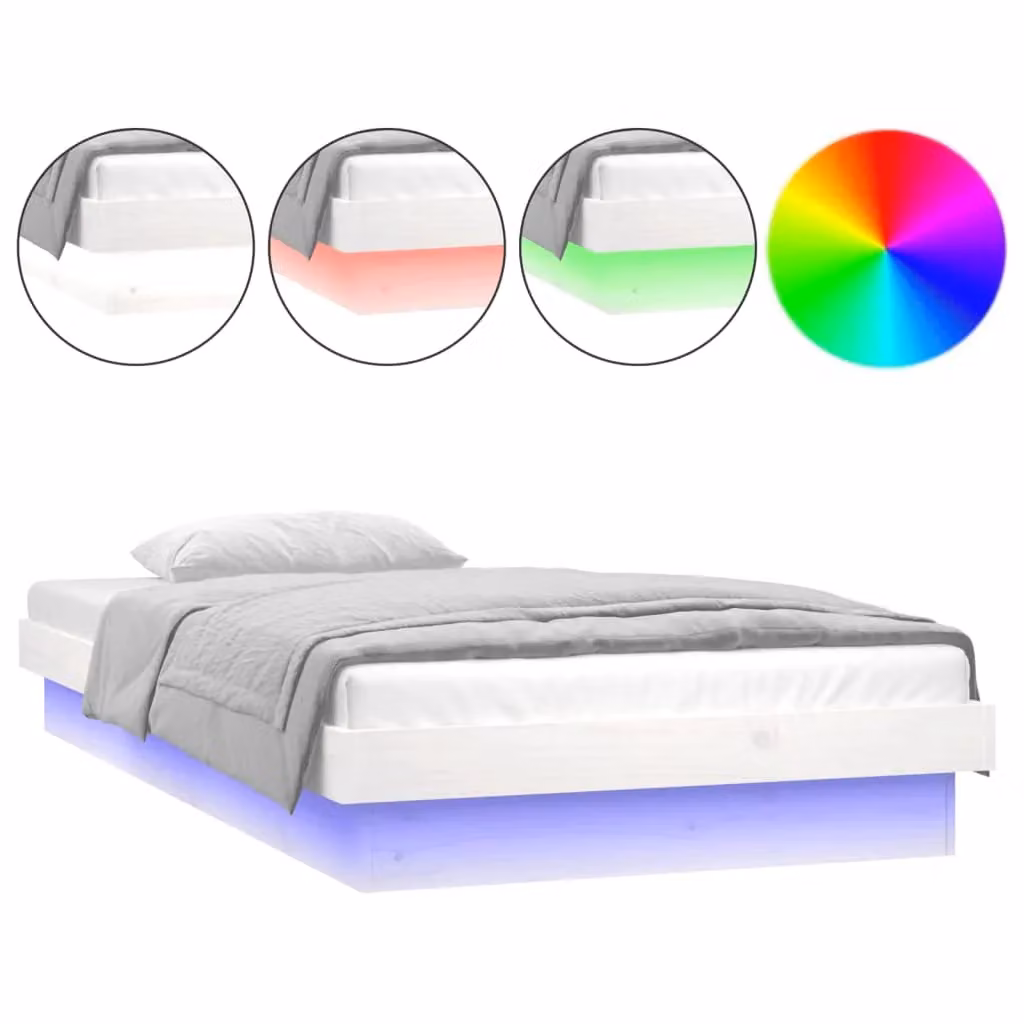 Berkfield Home White Solid Pine Small Single LED Bed Frame with Under-bed Lighting and USB Charging Port W/D/H: 75 x 190 cm – 2