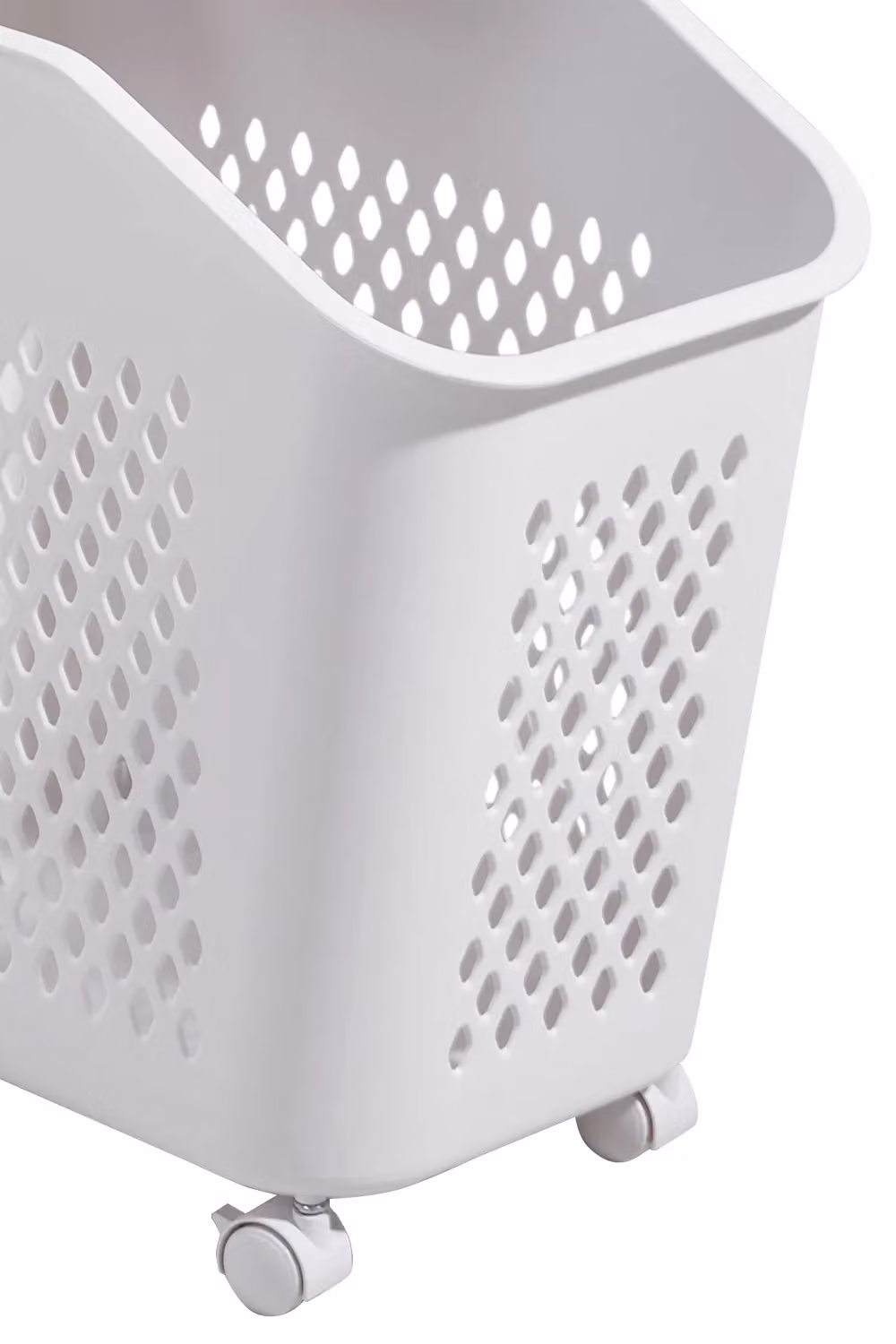 H&O Direct 3-Tier Plastic Laundry Basket Storage Rack with Casters, White – 4