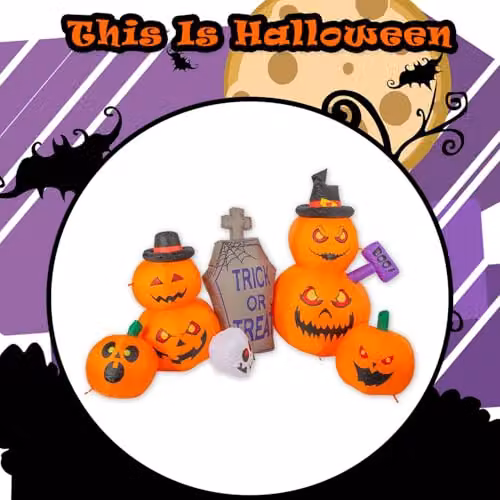 VFM e-Store Halloween Inflatable Pumpkin Graveyard Decoration, Multicolour, H: 244 cm – 7