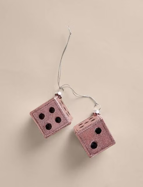 M&S Pink and Silver Geometric Glass Hanging Cascading Dice Christmas Bauble Decoration