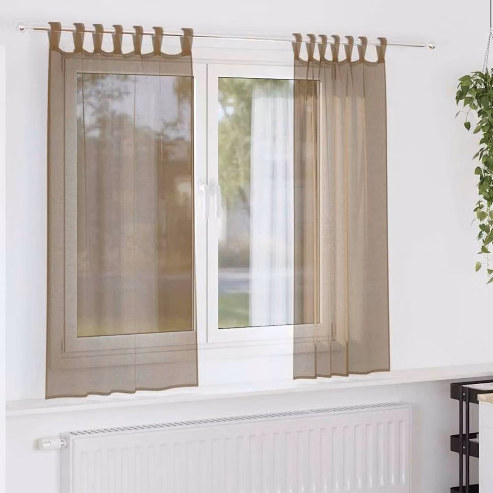 Berkfield Home Brown Voile Fabric Panel Curtains with Tabs, 2 Pack, W: 140 cm, H: 175 cm – 2