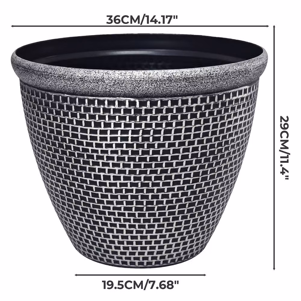Toque 2-Pack Plastic Round Garden Planters with Drainage, Black and Grey, Diameter: 36 cm – 4