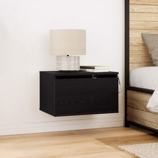Berkfield Home Set of 2 Wall-Mounted Bedside Cabinets with Integrated LED Lights in Black Oak