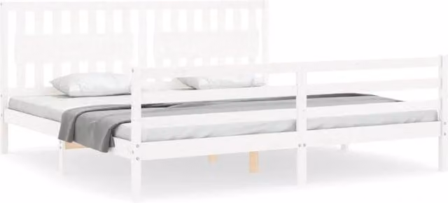 Berkfield Home Solid Wood Pine Bed Frame with Headboard, White, 200 x 200 cm – 1