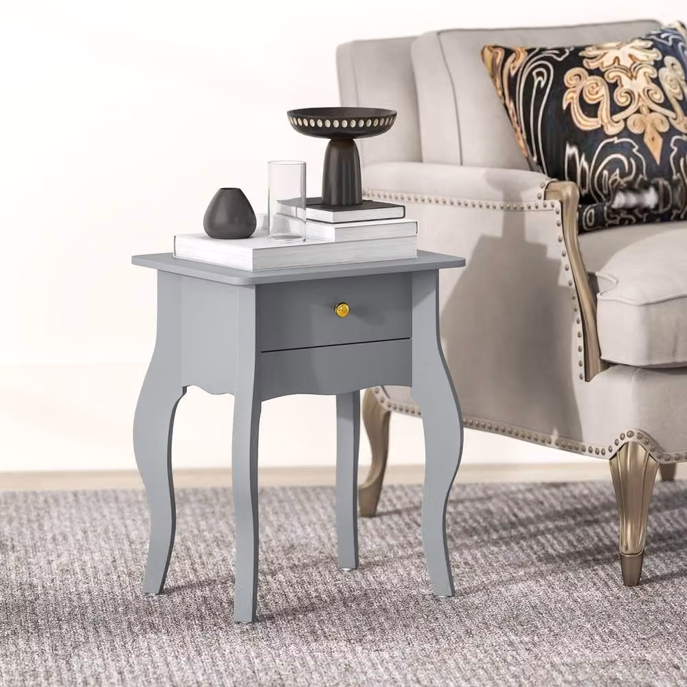 Wyld Haus Noha Grey and Gold French Style Side Table with Drawer W/D/H: 45 x 35 x 55 cm – 3