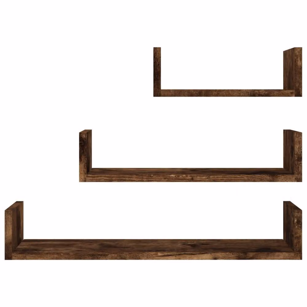 Berkfield Home Set of 3 Wall Mounted Display Shelves in Smoked Oak Brown – 3