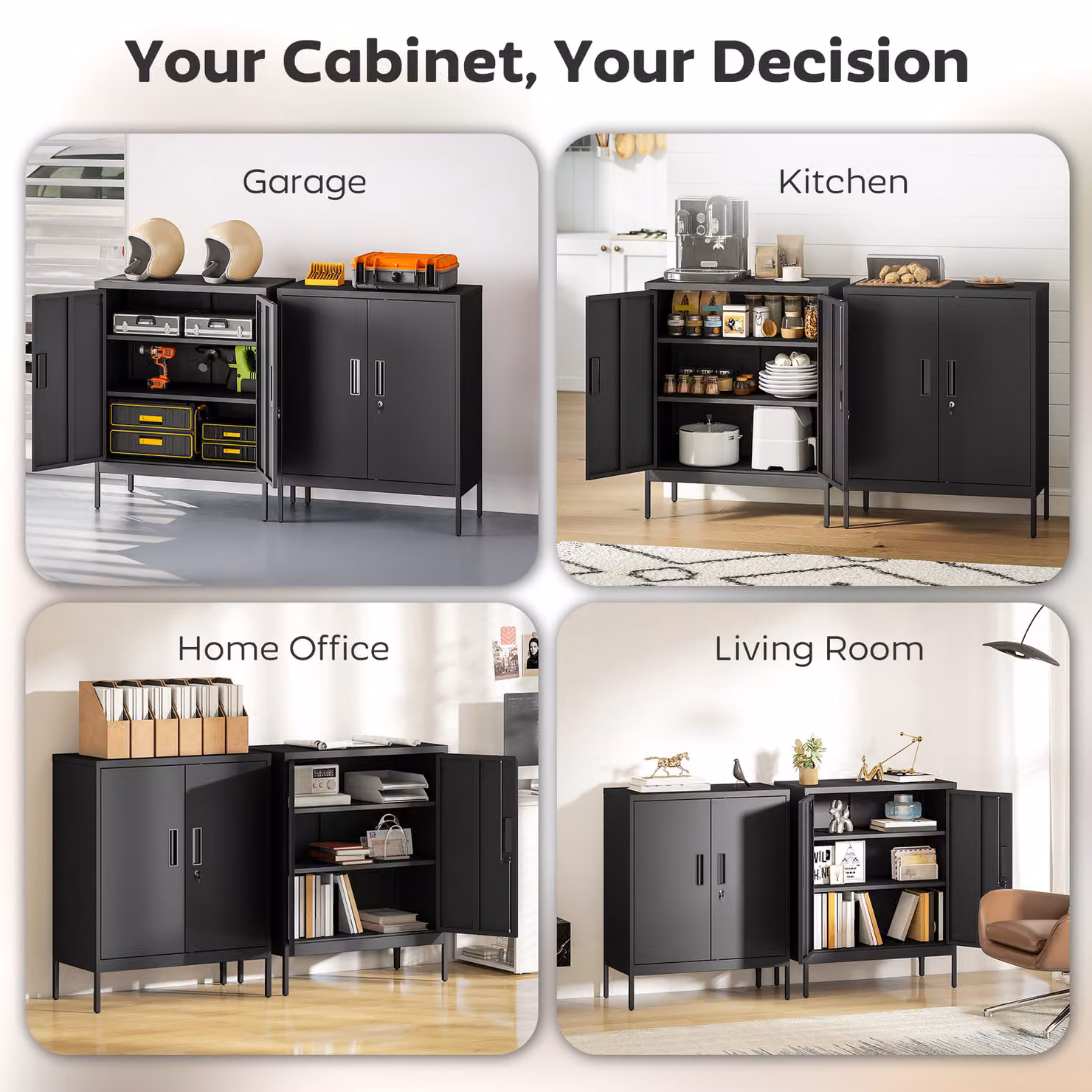 HOMCOM Black Metal Storage Cabinet with Lock and Adjustable Shelves – 5
