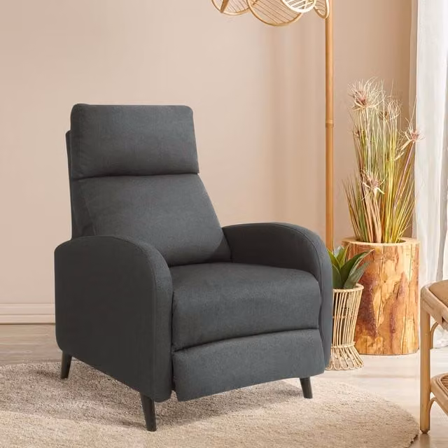 Comfy Living Modern Fabric Recliner Chair in Dark Grey