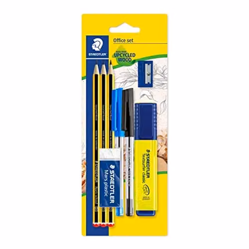 STAEDTLER Noris Office Set Multicolour Stationery Pack with Graphite Pencils, Pens, Highlighter, Eraser and Sharpener