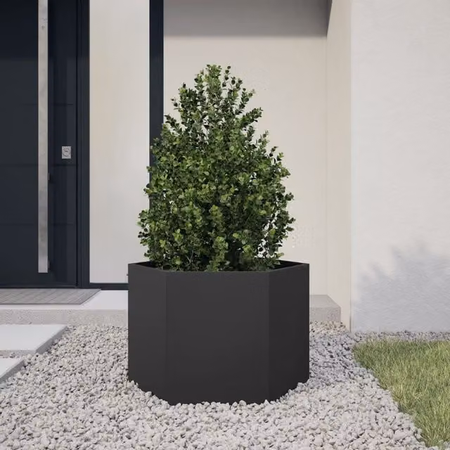 Berkfield Black Hexagon Steel Garden Planter W: 69 cm, D: 60 cm, H: 45 cm