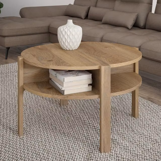 Furniture To Go Tobago Round Coffee Table with Open Shelf in Mauvella Oak – 1