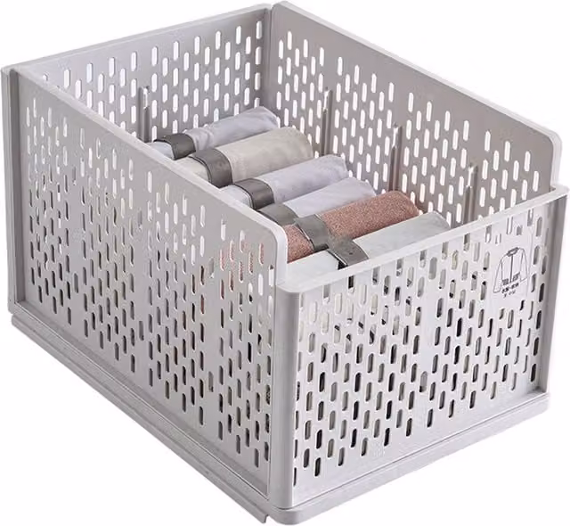 Livingandhome Stackable and Foldable Clothes Storage Basket Drawer Organiser with Removable Divider, Grey and White