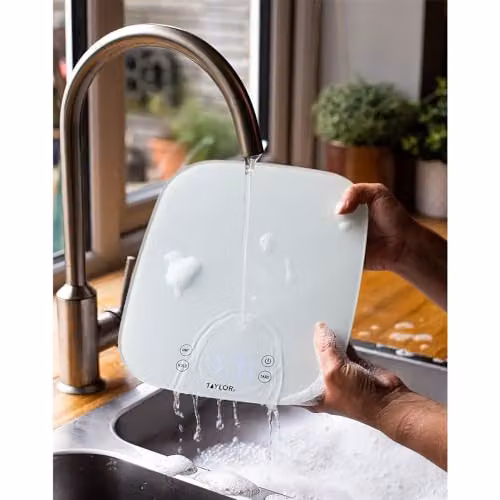 Taylor Pro Digital Kitchen Food Scales with Waterproof White Glass Design and 14 kg Capacity – 3