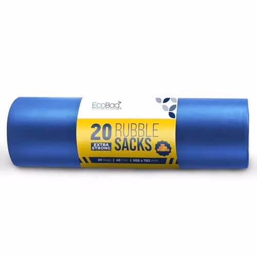 Ecobag 20 Pack Blue Recyclable Heavy Duty Rubble Bags, 40L, W: 50.8 cm, H: 76.2 cm – 1