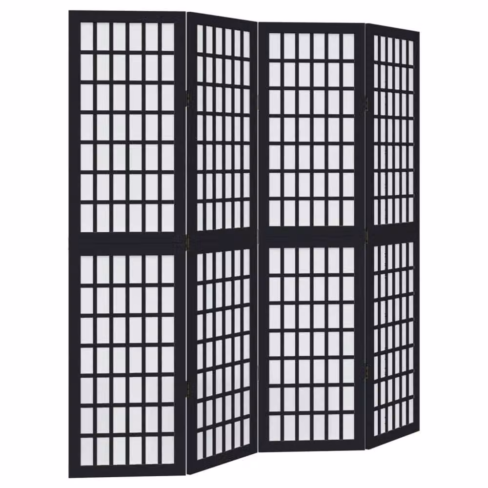 Berkfield Home 4-Panel Room Divider in Black Solid Paulownia Wood, H 160 cm x W 140 cm – 2
