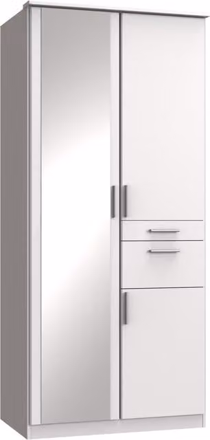 Tjs Modern White 2 Door Wardrobe with Mirror and Internal Drawers