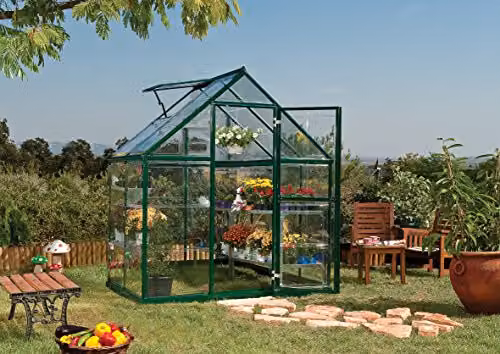 Palram Canopia Harmony Greenhouse with Aluminium Frame, Polycarbonate Panels and Foundation, Green, W/D/H: 185 x 240 x 208 cm – 2