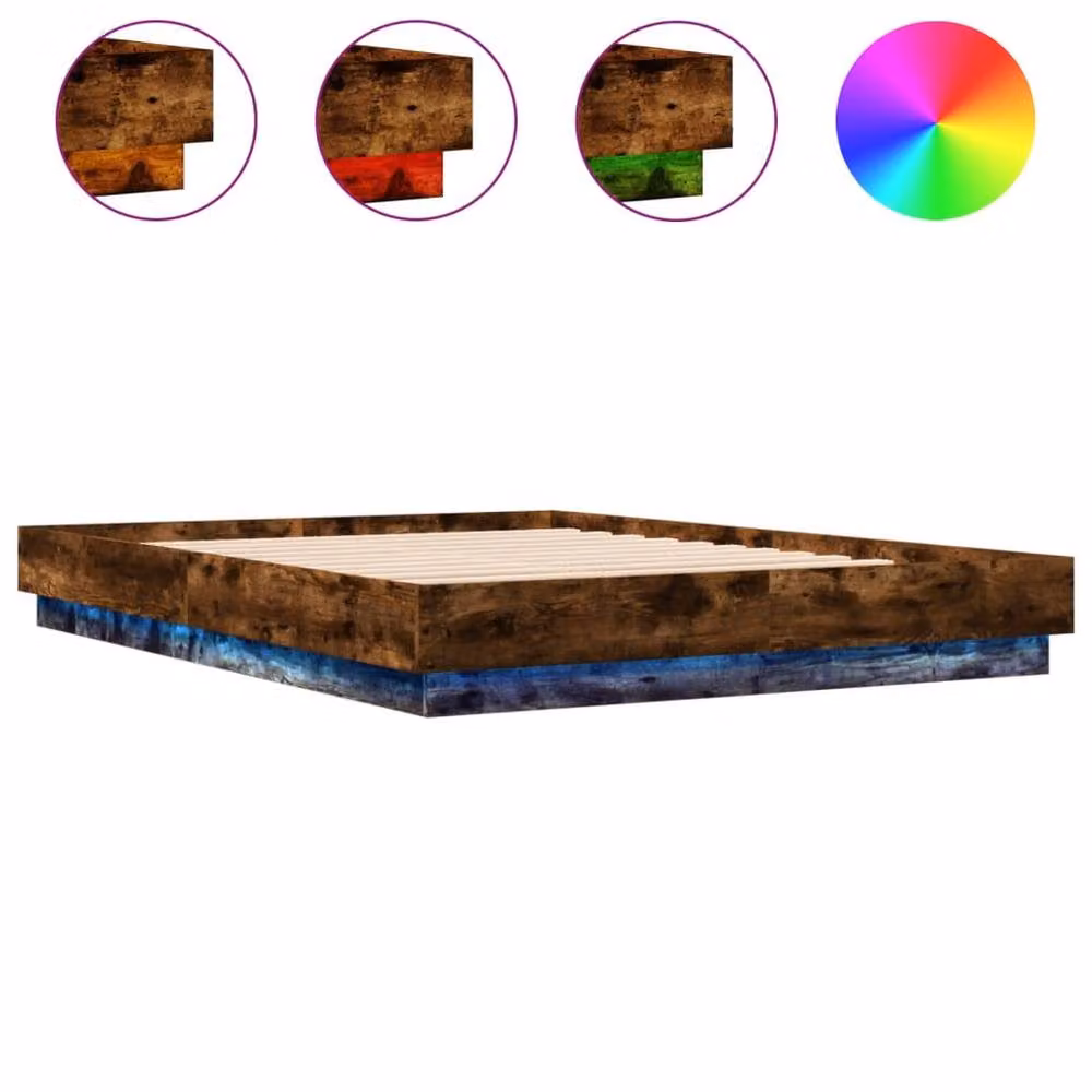 Berkfield Home Durable Bed Frame with Under-Bed LED Lighting in Smoked Oak Brown, W/D/H: 120 x 200 x 23 cm – 3