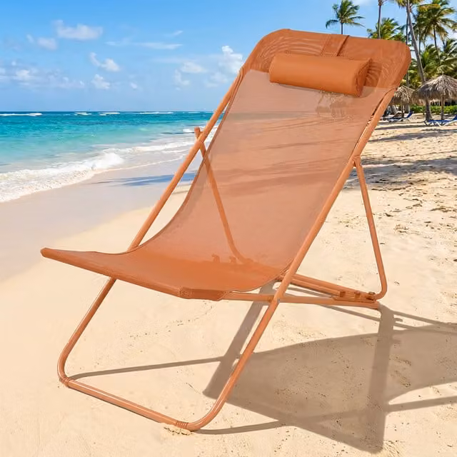 Active Sport 3 Position Beach Chair in Orange with Metal Frame