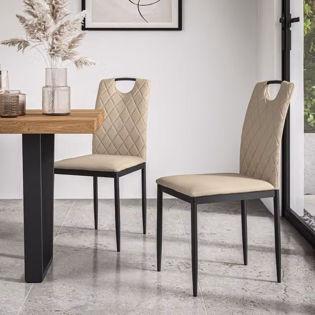 More4Homes Monza Set of 8 Faux Leather Dining Chairs with Metal Legs in Beige