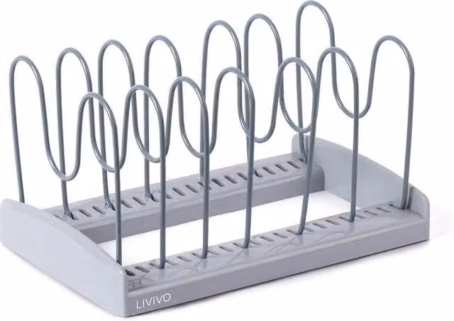 LIVIVO Adjustable Grey Metal Pan Lid Holder and Kitchen Storage Rack with Anti-Slip Dividers – 1