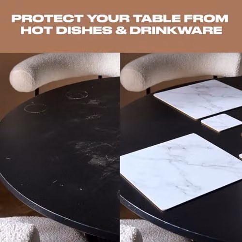 OHS White and Grey Marble Effect Placemat and Coaster Set, Non-Slip and Stain Repellent, W: 40 cm, D: 30 cm – 4