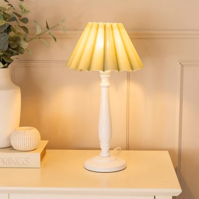 ValueLights White Wood Candlestick Table Lamp with Green Fabric Cone Shade – 2