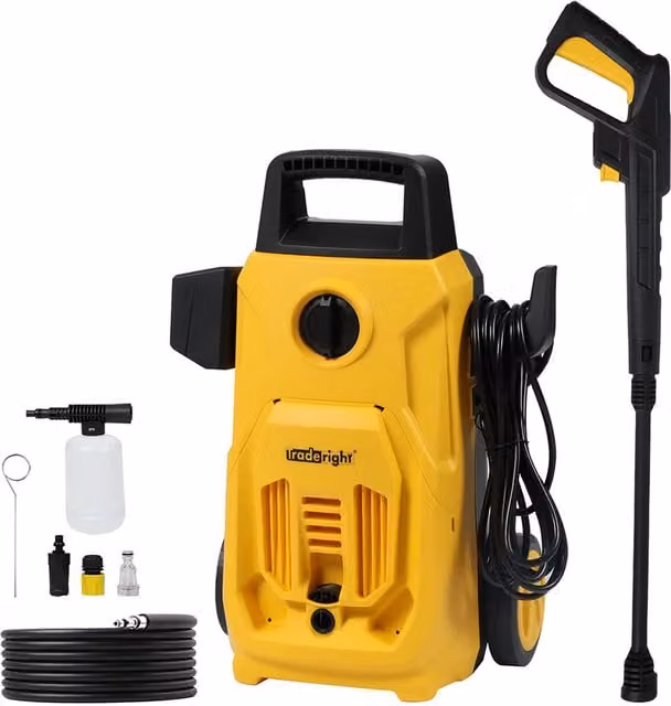 Traderight 1600W Electric Pressure Washer for Patio and Car Cleaning, Yellow and Black