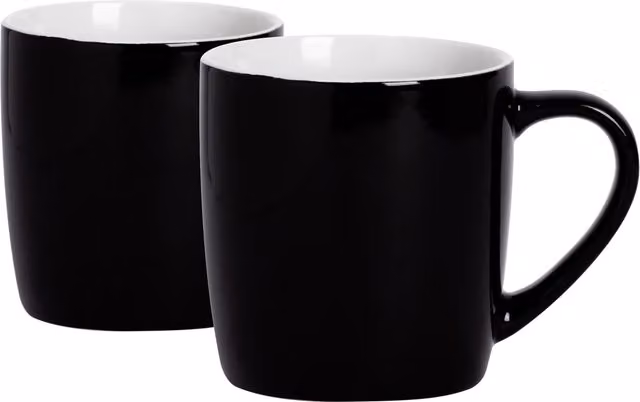 Argon Tableware Set of 2 Black Stoneware Coffee Mugs, 350ml