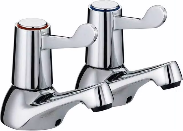 Nordara Two-Handle Ceramic Lever Basin Sink Taps in Silver Chrome