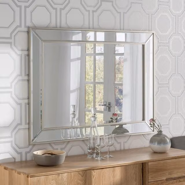 Yearn Angled Wall Mirror in Metallic Silver, W: 70 cm, H: 95 cm