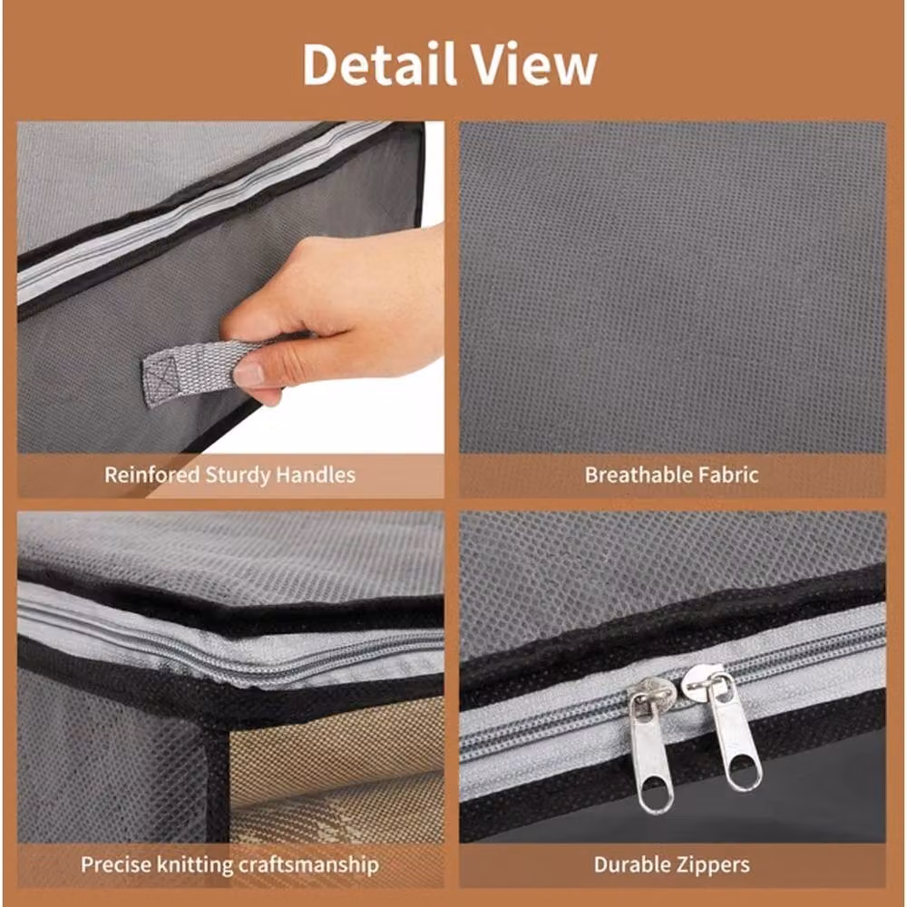 KORVIXA 4 Pack Foldable Fabric Under-Bed Storage Boxes in Grey – 4