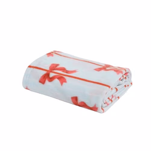 OHS Festive Bow Print Polar Fleece Throw Blanket in Blue and Red, W/D/H: 120 x 150 cm – 2