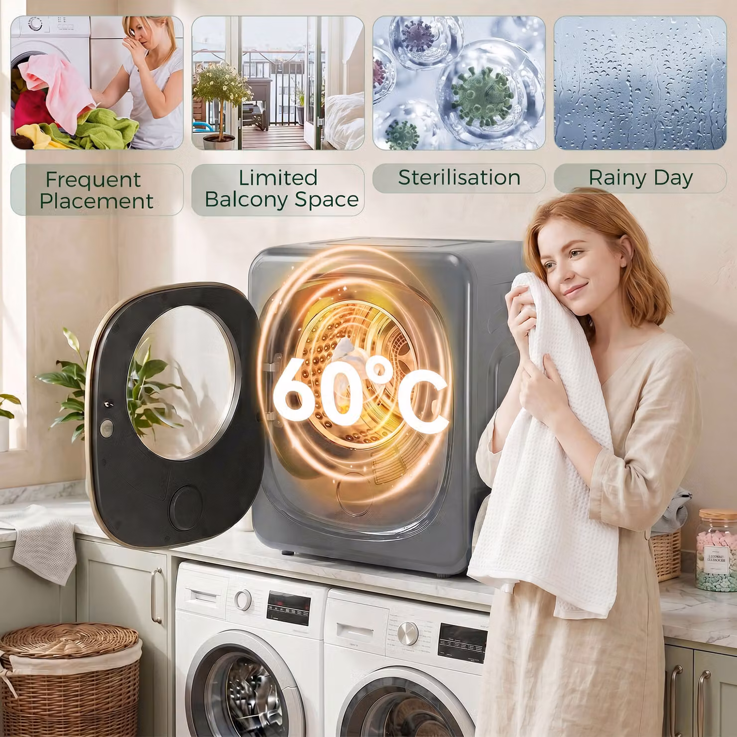 HOMCOM 4kg Vented Front Loading Freestanding Tumble Dryer with 5 Drying Modes, 800W, Silver – 6
